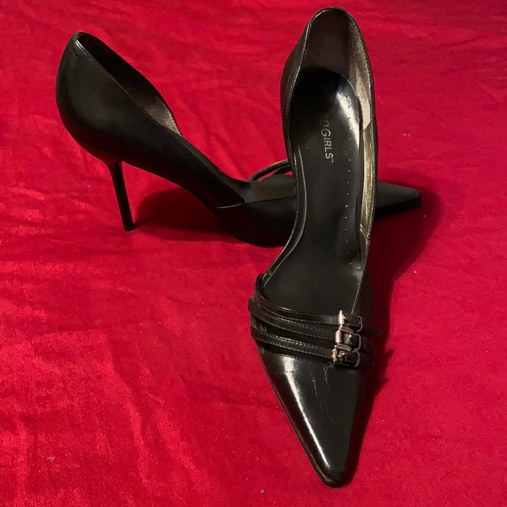 BCBGirls black, strappy 90s pumps. - Picture 1 of 7